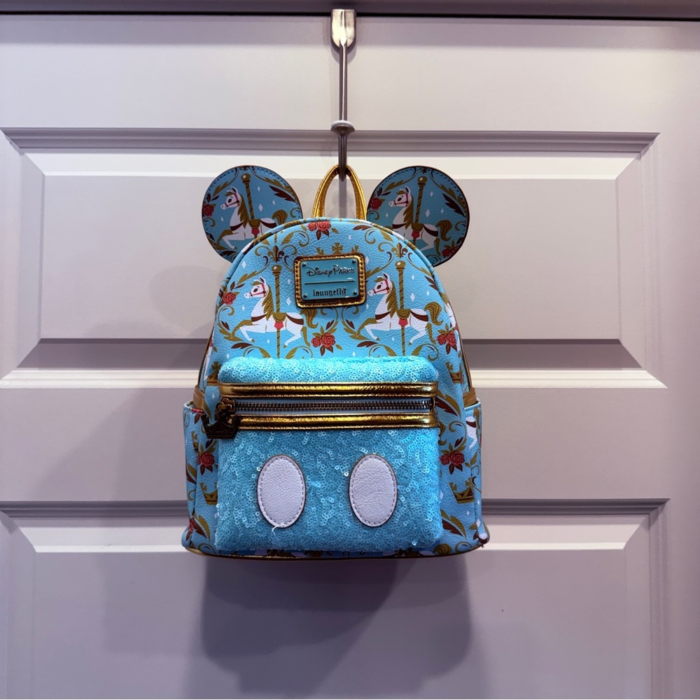 Loungefly Mickey’s Main Attraction King Arthur Carousel Backpack and Ears
